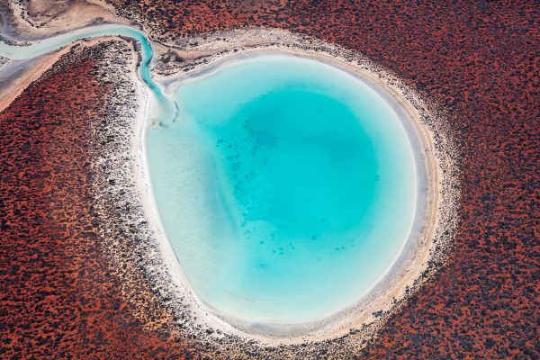 An aerial photo of a lagoon in the Shark Bay National Park World Heritage region