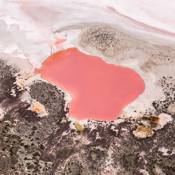 An aerial photo of the Pink Lake at Hutt Lagoon